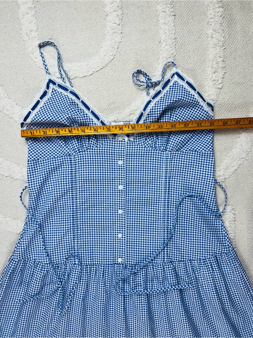 Frankie’s Bikinis x VS Pink Indiana Blue Gingham Lace Trim Sundress – Size M - Picture 9 of 14